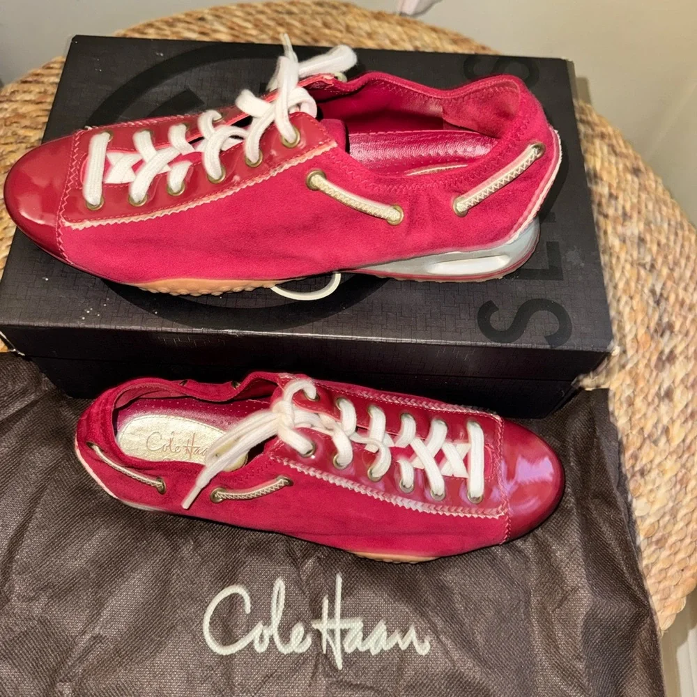 Cole Haan Bright Red Patent Lace-Up Sneakers - Picture 2 of 5